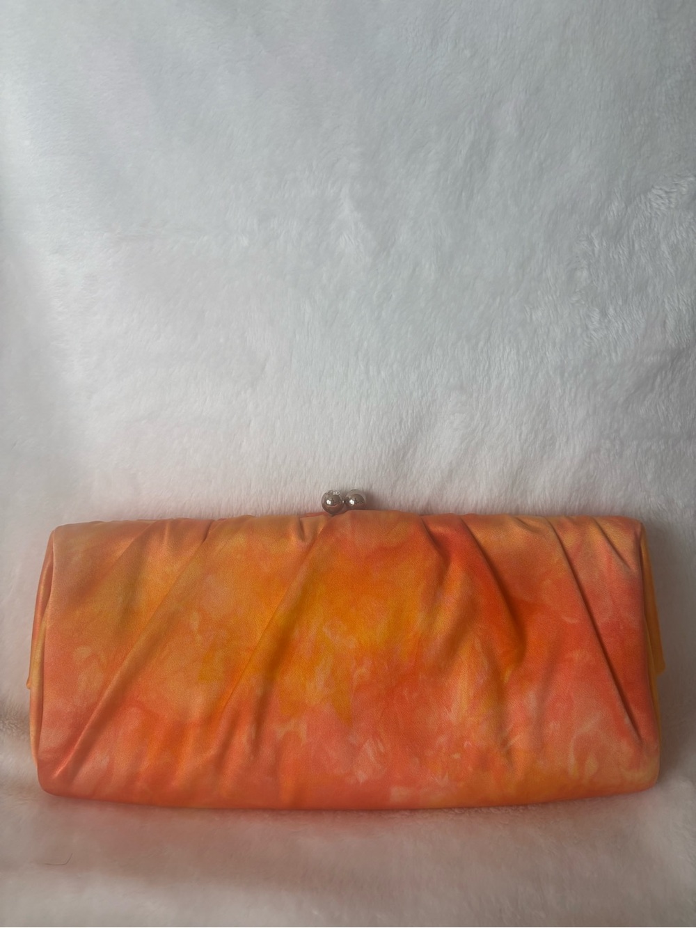 Orange Satin Pleated Evening Clutch - Women's Wristlet